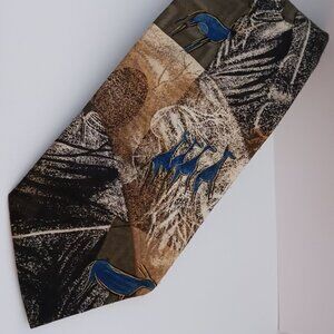 Emilio Sandrini Men's Neck Tie 4"X56" Green Brown Blue Hunter Elk Vintage